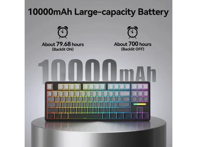Alt view image 6 of 7 - H87 Tri-Mode Wireless Mechanical Keyboard, 10000mAh Large Battery Gasket Hot Swappable Keyboard, RGB Backlit Side Printed PBT Keycaps BT5.3/2.4G/USB-C Black Grey Gaming Keyboard