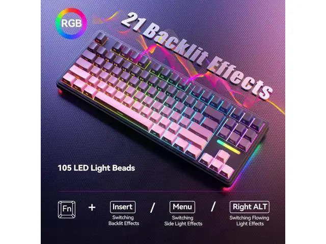Alt view image 3 of 7 - Tri-Mode Wireless Mechanical Gaming Keyboard, 10000mAh Large Battery Hot Swappable Keyboard, RGB Backlit Side Printed PBT Keycaps, 15-Layer Gasket Structure Keyboard Black Pink