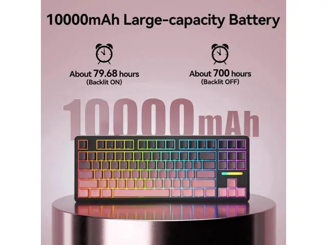 Alt view image 6 of 7 - Tri-Mode Wireless Mechanical Gaming Keyboard, 10000mAh Large Battery Hot Swappable Keyboard, RGB Backlit Side Printed PBT Keycaps, 15-Layer Gasket Structure Keyboard Black Pink
