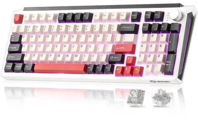 Main image of K98 Tri-Mode Wireless Mechanical Keyboard, Gasket Mount Hot Swappable Gaming Keyboard with Milk-V2 Switch, RGB Backlit Custom Keyboard Compatible with Windows Mac, White and Red
