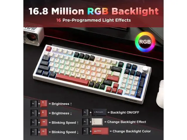 Alt view image 6 of 7 - K98 Tri-Mode Wireless Mechanical Keyboard, Gasket Mount Hot Swappable Gaming Keyboard with Milk-V2 Switch, RGB Backlit Custom Keyboard Compatible with Windows Mac, White and Red
