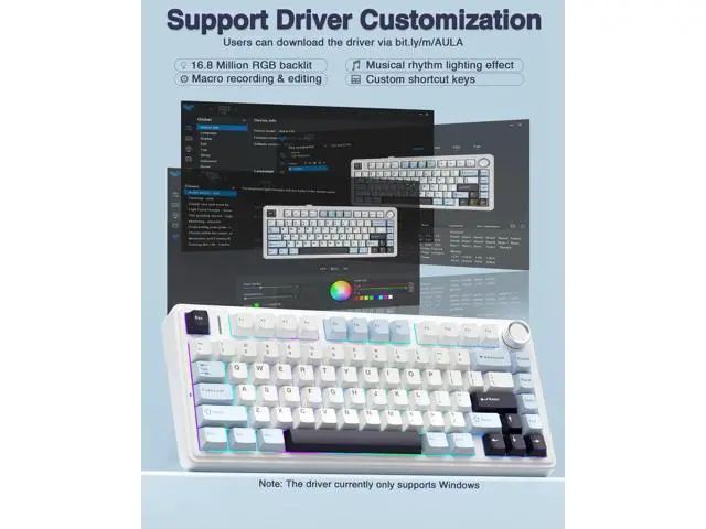 Alt view image 4 of 7 - F75 75% Tri-Mode Wireless Mechanical Keyboard, Hot Swappable Gaming Keyboard with Pre-lubed Reaper Switch, RGB Backlit Creamy Typing Keyboard 2.4G BT5.0 Type-C White Blue