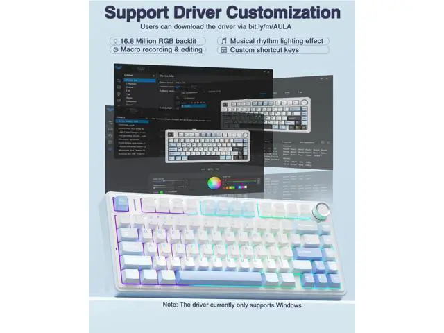 Alt view image 2 of 7 - F75 75% Wireless Mechanical Keyboard, Tri-Mode 2.4G BT5.0 Type-C Hot Swappable Gaming Keyboard, Pre-lubed Greywood Switch RGB Backlit Creamy Typing Keyboard Salt White Blue