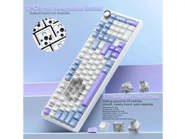 Alt view image 4 of 7 - F99 Pro Wireless Mechanical Keyboard with Control Knob, Gasket Structure Hot Swappable Gaming Keyboard, Tri-Mode BT5.0 2.4G USB-C Creamy Sound RGB Backlit Keyboard