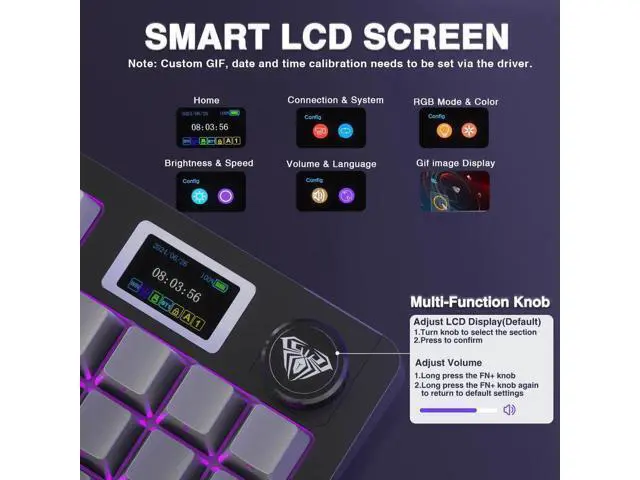 Alt view image 7 of 7 - S98 Pro Tri-Mode Wireless Mechanical Keyboard with Smart Screen & Control Knob, Hot Swappable Gaming Keyboard with Pre-lubed Linear Switch, Side Printed PBT Keycaps, RGB Backlit Creamy Sound Keyboard
