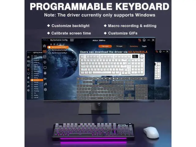 Alt view image 6 of 7 - S98 Pro Tri-Mode Wireless Mechanical Keyboard with Smart Screen & Control Knob, Hot Swappable Gaming Keyboard with Pre-lubed Linear Switch, Side Printed PBT Keycaps, RGB Backlit Creamy Sound Keyboard