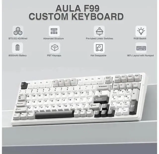 Alt view image 4 of 7 - F99 Wireless Mechanical Keyboard, Tri-Mode BT5.0 2.4G USB-C Hot Swappable Gaming Keyboard, Pre-lubed Linear Switch RGB Backlit Keyboard Compatible with PC Tablet PS Xbox