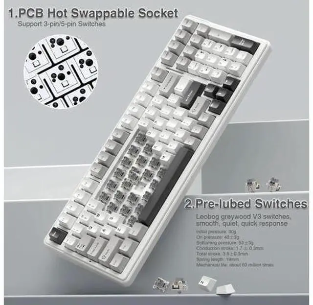 Alt view image 6 of 7 - F99 Wireless Mechanical Keyboard, Tri-Mode BT5.0 2.4G USB-C Hot Swappable Gaming Keyboard, Pre-lubed Linear Switch RGB Backlit Keyboard Compatible with PC Tablet PS Xbox