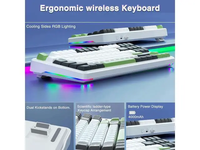 Alt view image 2 of 7 - F87 75% TKL Wireless Mechanical Keyboard, Tri-Mode 2.4G BT5.0 USB-C Hot Swappable Gaming Keyboard, Pre-lubed Greywood Switch PBT Keycaps RGB Backlit Creamy Typing Keyboard