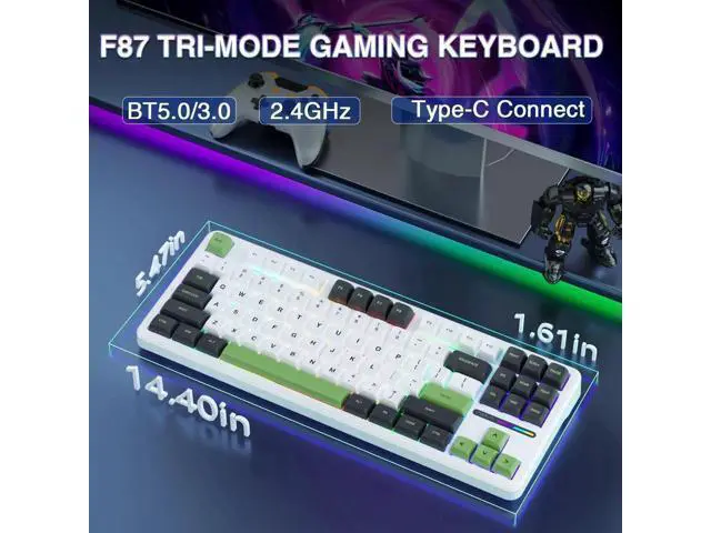 Alt view image 3 of 7 - F87 75% TKL Wireless Mechanical Keyboard, Tri-Mode 2.4G BT5.0 USB-C Hot Swappable Gaming Keyboard, Pre-lubed Greywood Switch PBT Keycaps RGB Backlit Creamy Typing Keyboard