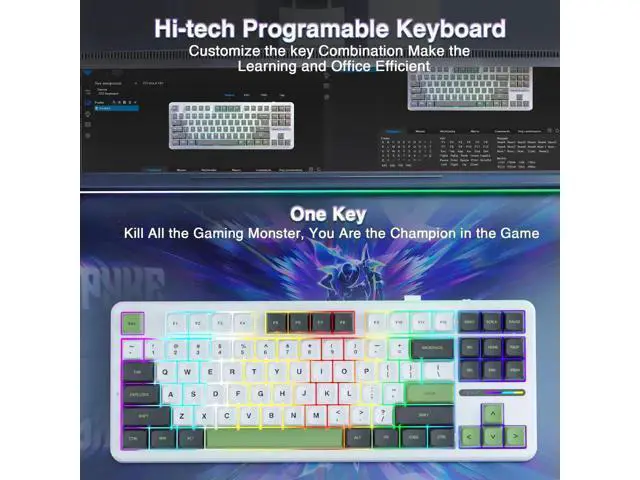 Alt view image 5 of 7 - F87 75% TKL Wireless Mechanical Keyboard, Tri-Mode 2.4G BT5.0 USB-C Hot Swappable Gaming Keyboard, Pre-lubed Greywood Switch PBT Keycaps RGB Backlit Creamy Typing Keyboard