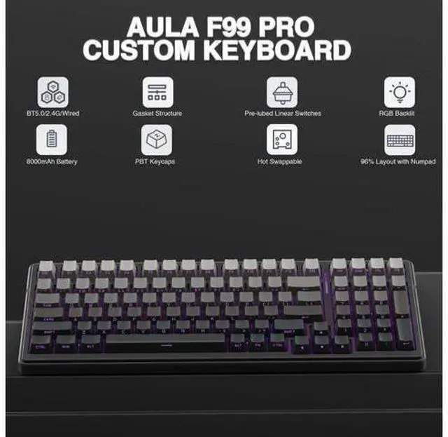 Alt view image 2 of 7 - F99 Pro Wireless Mechanical Keyboard, Tri-Mode 2.4G BT5.0 USB-C Gasket Structure Hot Swappable Gaming Keyboard, Side Printed PBT Keycaps RGB Backlit Creamy Sound Keyboard