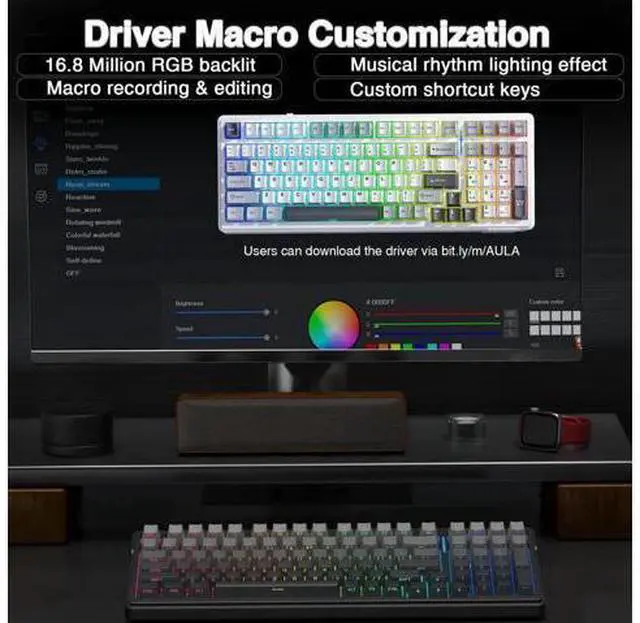 Alt view image 3 of 7 - F99 Pro Wireless Mechanical Keyboard, Tri-Mode 2.4G BT5.0 USB-C Gasket Structure Hot Swappable Gaming Keyboard, Side Printed PBT Keycaps RGB Backlit Creamy Sound Keyboard
