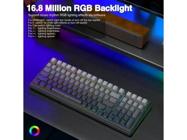 Alt view image 6 of 7 - F99 Pro Wireless Mechanical Keyboard, Tri-Mode 2.4G BT5.0 USB-C Gasket Structure Hot Swappable Gaming Keyboard, Side Printed PBT Keycaps RGB Backlit Creamy Sound Keyboard