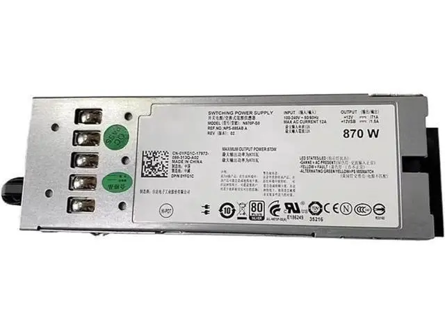 Alt view image 5 of 5 - 870W 12V 71A Hot-Swap Power Supply for Dell R710 | N870P-S0 A870P-00 0YFG1C NPS-885AB 7NVX8