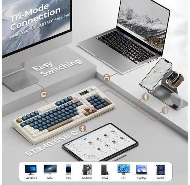 Alt view image 2 of 7 - S99 Pro Wireless Mechanical Keyboard With Smart Display Media Knob Tri-Mode BT 2.4G USB-C RGB Gaming Keyboard Numpad Macro Keys Creamy Typing Keyboard Green