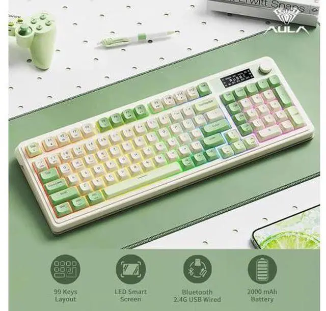 Alt view image 3 of 7 - S99 Pro Wireless Mechanical Keyboard With Smart Display Media Knob Tri-Mode BT 2.4G USB-C RGB Gaming Keyboard Numpad Macro Keys Creamy Typing Keyboard Green