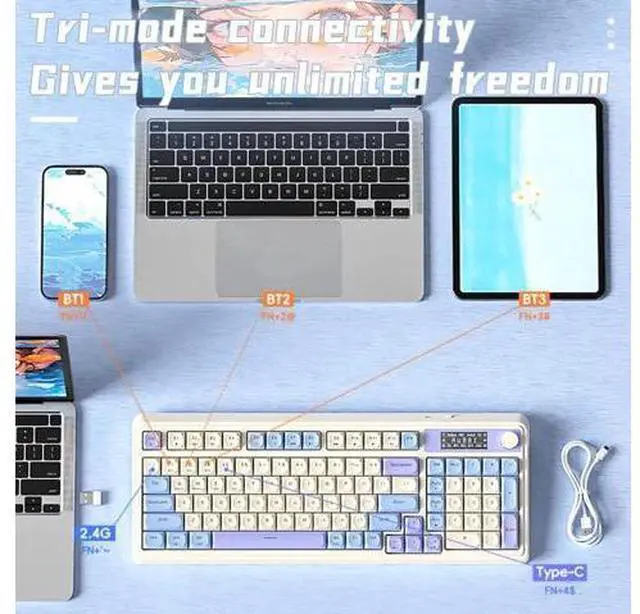 Alt view image 7 of 7 - S99 Pro Wireless Mechanical Keyboard With Smart Display Media Knob Tri-Mode BT 2.4G USB-C RGB Gaming Keyboard Numpad Macro Keys Creamy Typing Keyboard Green