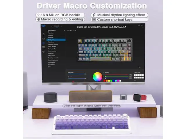 Alt view image 2 of 7 - F75 Pro Wireless Mechanical Keyboard, 75% Hot Swappable Gaming Keyboard, RGB Backlit Pre-lubed Linear Switch, Side Printed PBT Keycaps Gradient Purple Custom Keyboard