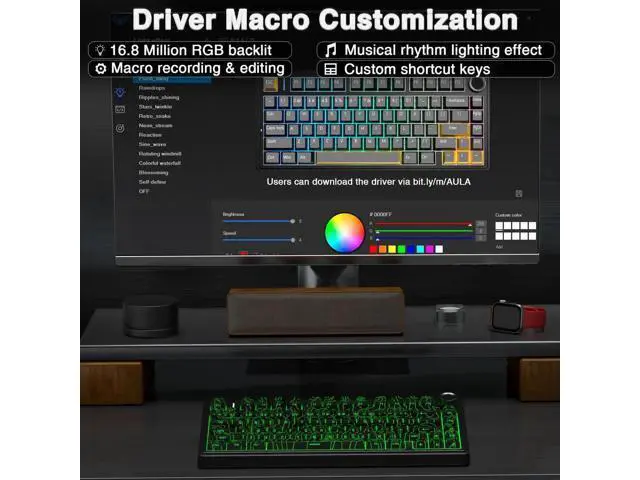 Alt view image 4 of 7 - F75 Pro Wireless Mechanical Keyboard with Control Knob, 75% Layout Hot Swappable Gaming Keyboard, RGB Backlit Pre-lubed Switch Side Printed PBT Keycaps Creamy Sound Keyboard Line Black