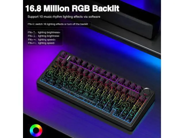 Alt view image 7 of 7 - F75 Pro Wireless Mechanical Keyboard with Control Knob, 75% Layout Hot Swappable Gaming Keyboard, RGB Backlit Pre-lubed Switch Side Printed PBT Keycaps Creamy Sound Keyboard Line Black