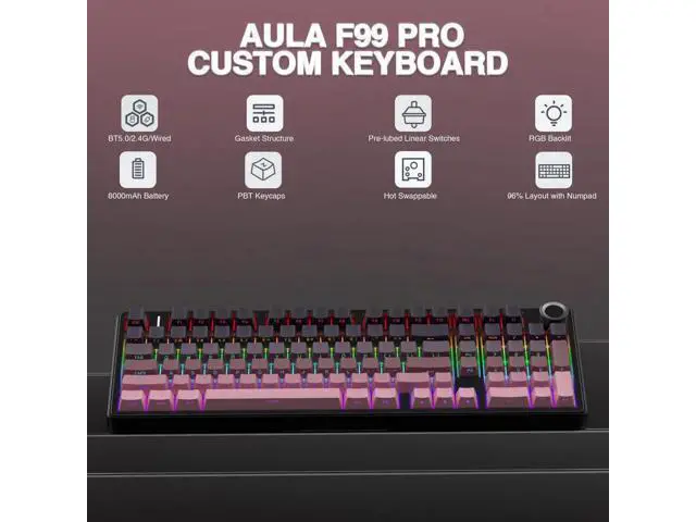 Alt view image 4 of 7 - F99 Pro Wireless Mechanical Keyboard with Control Knob, Tri-Mode BT5.0 2.4G USB-C Hot Swappable Gaming Keyboard, Gasket Structure Creamy Sound RGB Backlit Keyboard