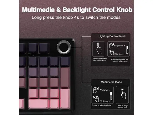 Alt view image 7 of 7 - F99 Pro Wireless Mechanical Keyboard with Control Knob, Tri-Mode BT5.0 2.4G USB-C Hot Swappable Gaming Keyboard, Gasket Structure Creamy Sound RGB Backlit Keyboard