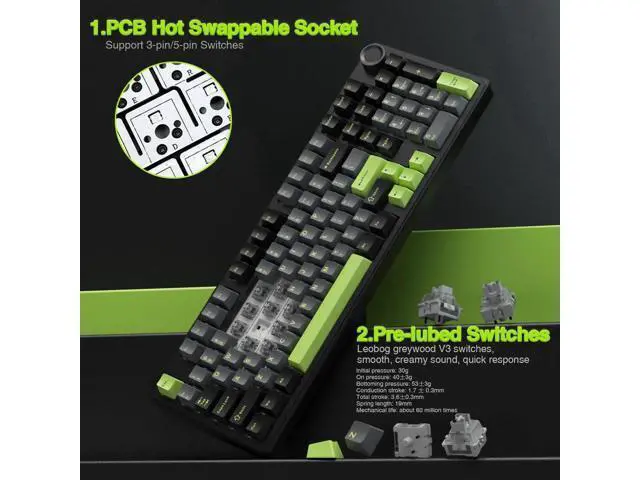 Alt view image 3 of 7 - F99 Pro Wireless Mechanical Keyboard with Knob, Gasket Structure Hot Swappable Gaming Keyboard, Tri-Mode 2.4G BT5.0 USB-C Creamy Sound RGB Backlit Keyboard