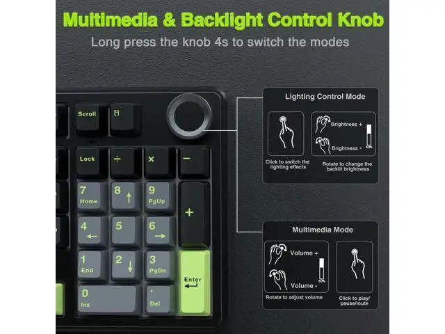 Alt view image 2 of 7 - F99 Pro Wireless Mechanical Keyboard with Knob, Gasket Structure Hot Swappable Gaming Keyboard, Tri-Mode 2.4G BT5.0 USB-C Creamy Sound RGB Backlit Keyboard