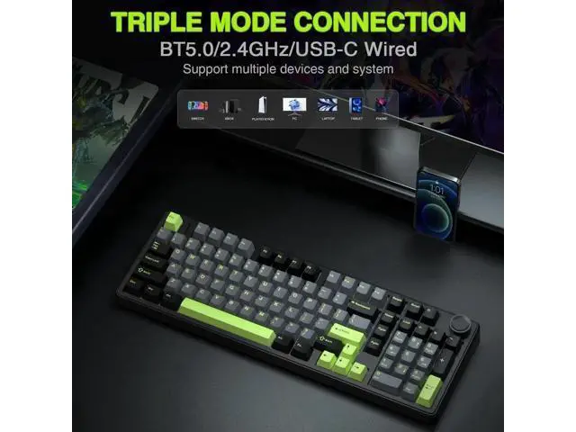 Alt view image 5 of 7 - F99 Pro Wireless Mechanical Keyboard with Knob, Gasket Structure Hot Swappable Gaming Keyboard, Tri-Mode 2.4G BT5.0 USB-C Creamy Sound RGB Backlit Keyboard