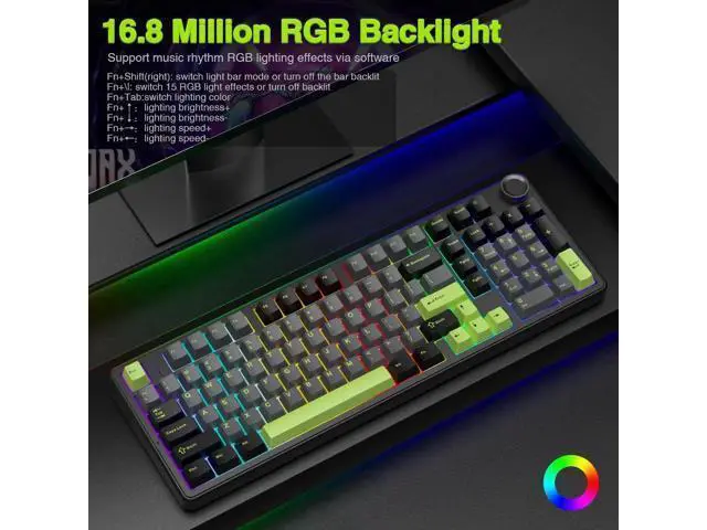 Alt view image 4 of 7 - F99 Pro Wireless Mechanical Keyboard with Knob, Gasket Structure Hot Swappable Gaming Keyboard, Tri-Mode 2.4G BT5.0 USB-C Creamy Sound RGB Backlit Keyboard