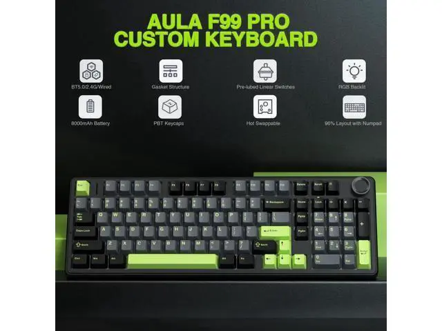 Alt view image 6 of 7 - F99 Pro Wireless Mechanical Keyboard with Knob, Gasket Structure Hot Swappable Gaming Keyboard, Tri-Mode 2.4G BT5.0 USB-C Creamy Sound RGB Backlit Keyboard