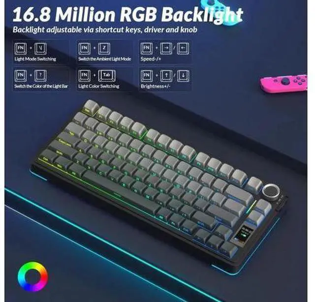 Alt view image 3 of 7 - S75 PRO 75% Tri-Mode Wireless Mechanical Keyboard with Screen & Knob, Hot Swappable Gaming Keyboard, Pre-lubed Switches, RGB Backlit, Side Printed PBT Keycaps, Creamy Sound Computer Keyboard