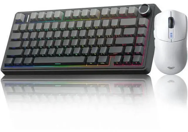 Main image of Wireless Keyboard and Mouse Combo, F75 75% Gasket Hot Swappable Mechanical Keyboard + SC580 Wireless Gaming Mouse, Full Custom Desktop Set White