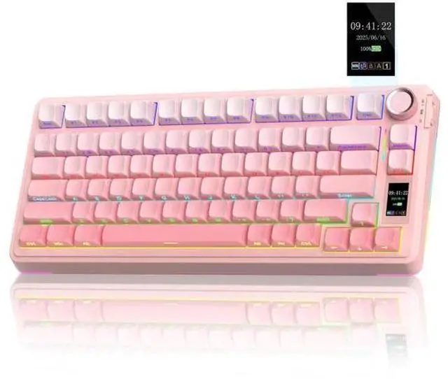 Main image of 75% S75 PRO Wireless Mechanical Keyboard with Screen & Knob, Tri-Mode Hot Swappable Gaming Keyboard, Pre-lubed Switch, RGB Backlit Side Printed PBT Keycaps Creamy Sound Pink Keyboard