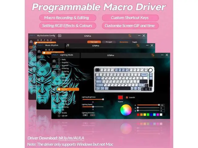 Alt view image 5 of 7 - 75% S75 PRO Wireless Mechanical Keyboard with Screen & Knob, Tri-Mode Hot Swappable Gaming Keyboard, Pre-lubed Switch, RGB Backlit Side Printed PBT Keycaps Creamy Sound Pink Keyboard