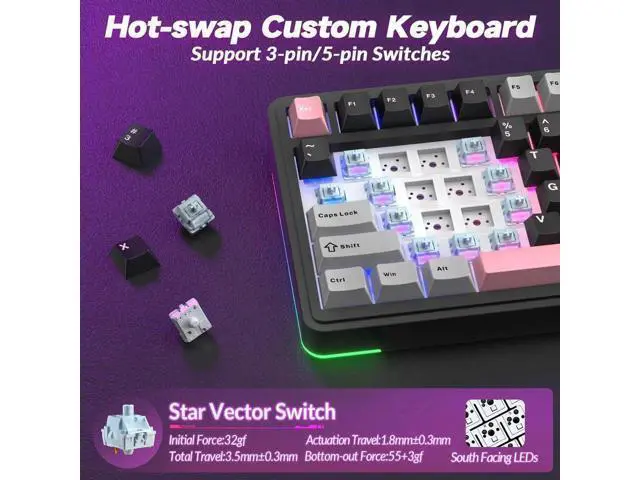 Alt view image 2 of 7 - S75 PRO Wireless Mechanical Keyboard, 75% Hot Swappable Gaming Keyboard with Smart Display Screen & Volume Knob, Pre-lubed Switches, PBT Keycaps, RGB Backlit Creamy Sound Keyboard for PC Gamers
