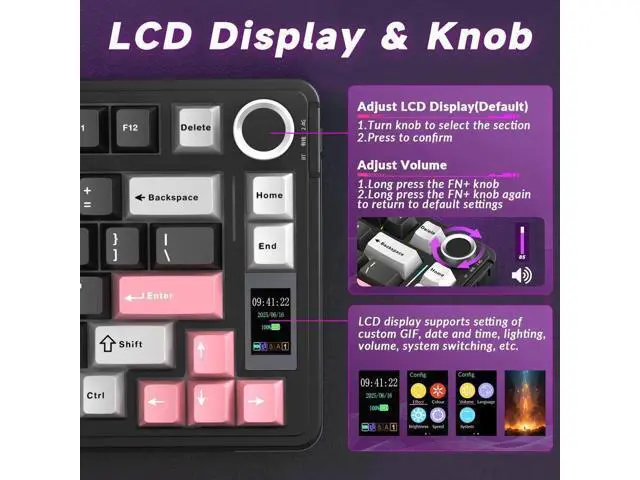 Alt view image 3 of 7 - S75 PRO Wireless Mechanical Keyboard, 75% Hot Swappable Gaming Keyboard with Smart Display Screen & Volume Knob, Pre-lubed Switches, PBT Keycaps, RGB Backlit Creamy Sound Keyboard for PC Gamers