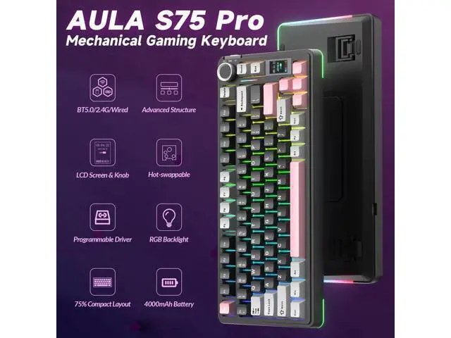 Alt view image 6 of 7 - S75 PRO Wireless Mechanical Keyboard, 75% Hot Swappable Gaming Keyboard with Smart Display Screen & Volume Knob, Pre-lubed Switches, PBT Keycaps, RGB Backlit Creamy Sound Keyboard for PC Gamers