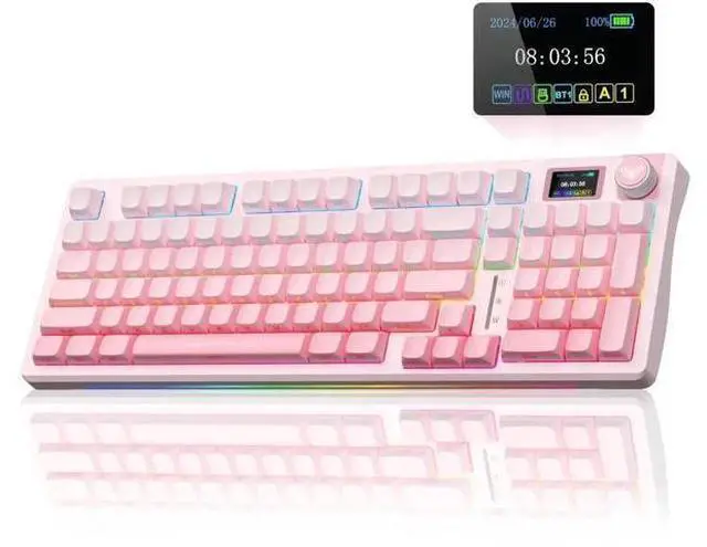 Main image of S98 Pro Tri-Mode Wireless Mechanical Keyboard with Screen & Knob, Pink Hot Swappable Gaming Keyboard, Pre-lubed Linear Switch, Side Printed PBT Keycaps, RGB Backlit Creamy Sound Keyboard