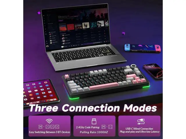 Alt view image 7 of 7 - S75 PRO Wireless Mechanical Keyboard, 75% Hot Swappable Gaming Keyboard with Smart Display Screen & Volume Knob, Pre-lubed Switches, PBT Keycaps, RGB Backlit Creamy Sound Keyboard for PC Gamers