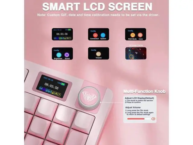 Alt view image 5 of 7 - S98 Pro Tri-Mode Wireless Mechanical Keyboard with Screen & Knob, Pink Hot Swappable Gaming Keyboard, Pre-lubed Linear Switch, Side Printed PBT Keycaps, RGB Backlit Creamy Sound Keyboard