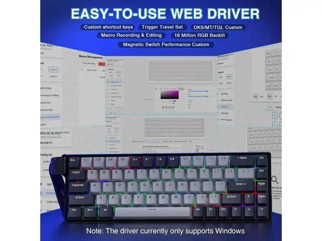 Alt view image 4 of 7 - WIN68 HE PRO 60% Wired Hall Effect Gaming Keyboard, Magnetic Switch Keyboard with Adjustable Actuation, Fast Trigger, 8KHz Polling Rate, RGB Backlit Compact Keyboard