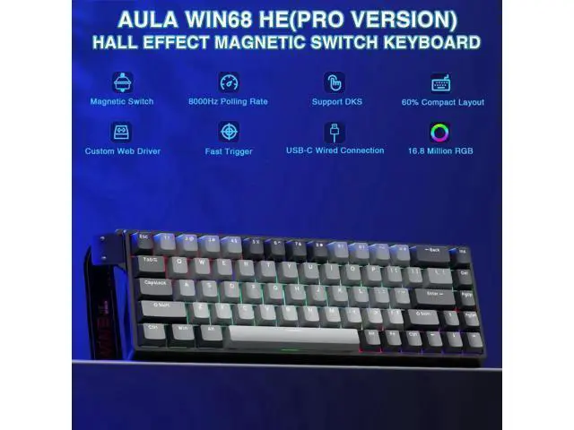 Alt view image 7 of 7 - WIN68 HE PRO 60% Wired Hall Effect Gaming Keyboard, Magnetic Switch Keyboard with Adjustable Actuation, Fast Trigger, 8KHz Polling Rate, RGB Backlit Compact Keyboard