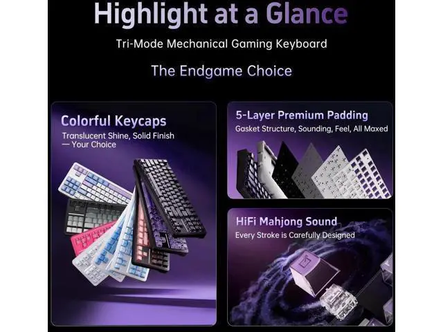 Alt view image 6 of 7 - A87 Pro 87 Keys TKL Wireless Mechanical Keyboard Gasket Mount Hot Swappable Tri-Mode RGB Backlit Crystal Pink Gaming Keyboard