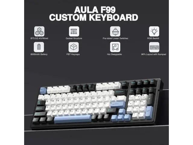 Alt view image 6 of 7 - F99 Hot Swappable Wireless Mechanical Keyboard & SC580 Wireless Gaming Mouse Combo, White Full Set Keyboard Mouse Kit