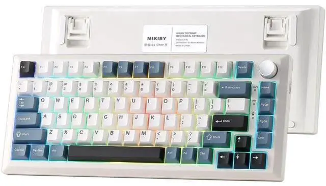 Main image of Y75 Gasket Tri-Mode Wireless Mechanical Keyboard,75% Hot Swappable Keyboard With Control Knob,Pre-lubed Milk Linear Switch,Doubleshot PBT Keycaps RGB Keyboard White Blue