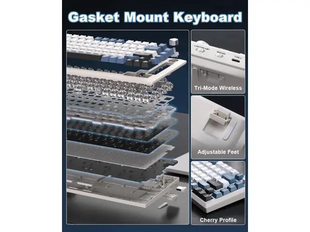 Alt view image 3 of 7 - Y75 Gasket Tri-Mode Wireless Mechanical Keyboard,75% Hot Swappable Keyboard With Control Knob,Pre-lubed Milk Linear Switch,Doubleshot PBT Keycaps RGB Keyboard White Blue
