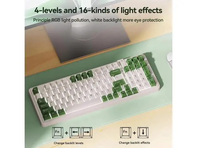 Alt view image 4 of 7 - 98Pro Tri-Mode Silent Wireless Mechanical Keyboard Gasket Structure Hot Swappable Pre-lubed Tactile Switch RGB Backlit Gaming Keyboard Green White