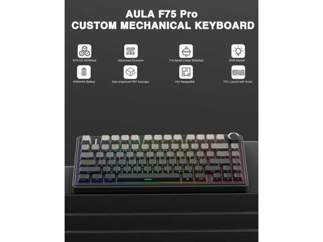 Alt view image 2 of 7 - F75 Pro 75% Tri-Mode Wireless Mechanical Keyboard, Hot Swappable Gaming Keyboard with Knob, Pre-lubed Reaper Switches, Side Printed PBT Keycaps, RGB Backlit Keyboard
